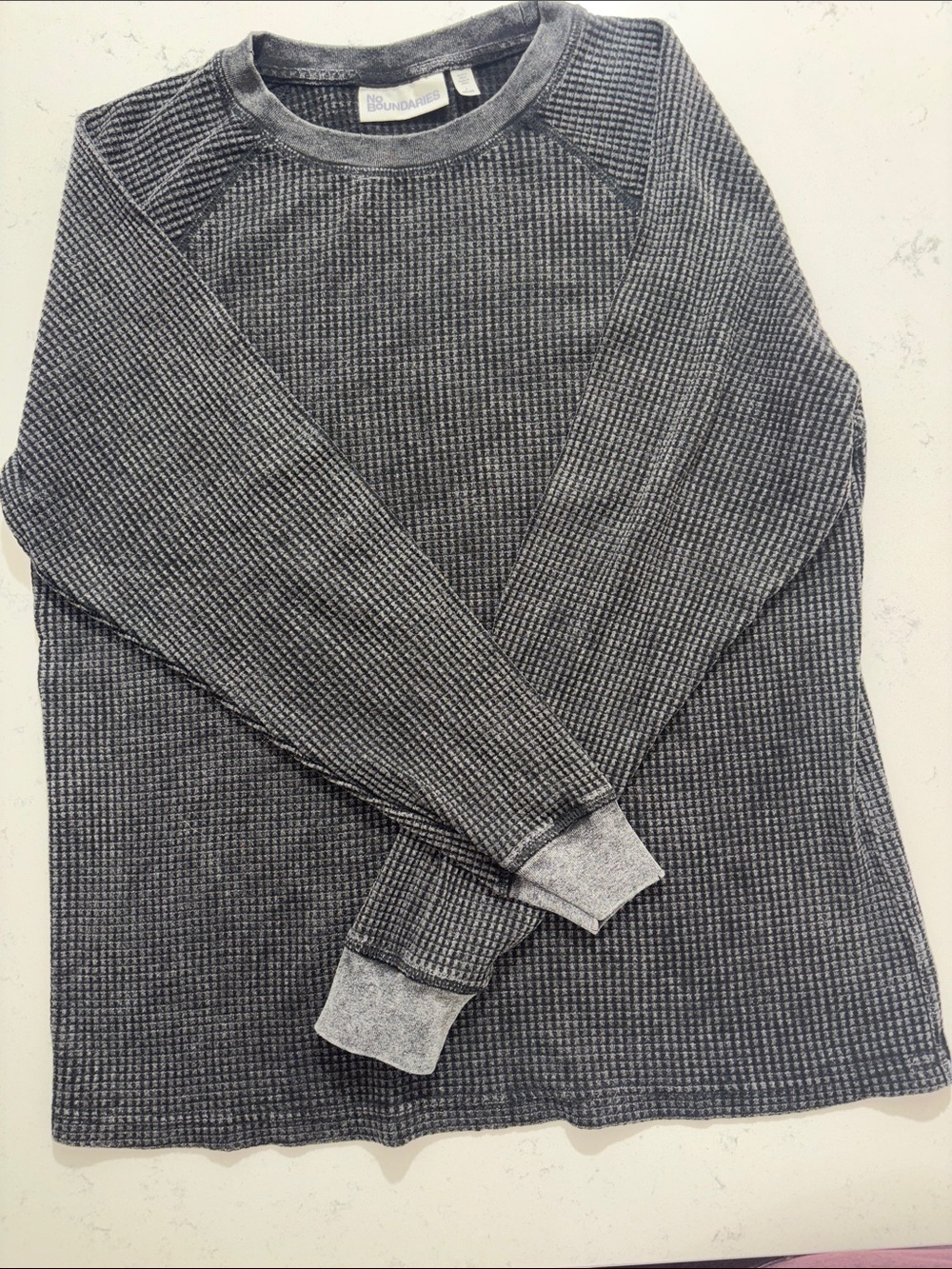 No Boundaries Men’s Waffle Knit Long Sleeve Shirt - Gray